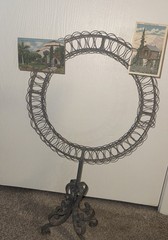 Vintage Round Galvanized Metal Display Stand * Wedding Graduation Cards Pics*