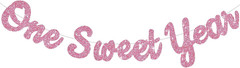 Pink Glitter Sweet 1 Year Banner(Pre-Strung), First Birthday Anniversary Party D