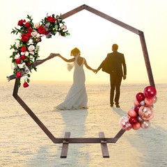 7.2FT Retro Wedding Arch Wooden Heptagon Wedding Backdrop Stand Wooden Arch USA