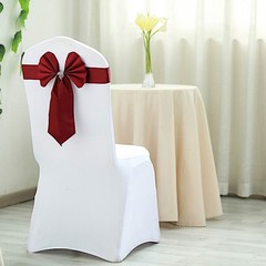 5 Burgundy Reversible Satin Faux Leather Bow Tie Party Chair Sashes with Buckles