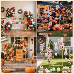 3 Pack Metal Arch Backdrop Stand 6ft 5ft 4ft Gold Wedding Balloon Frame