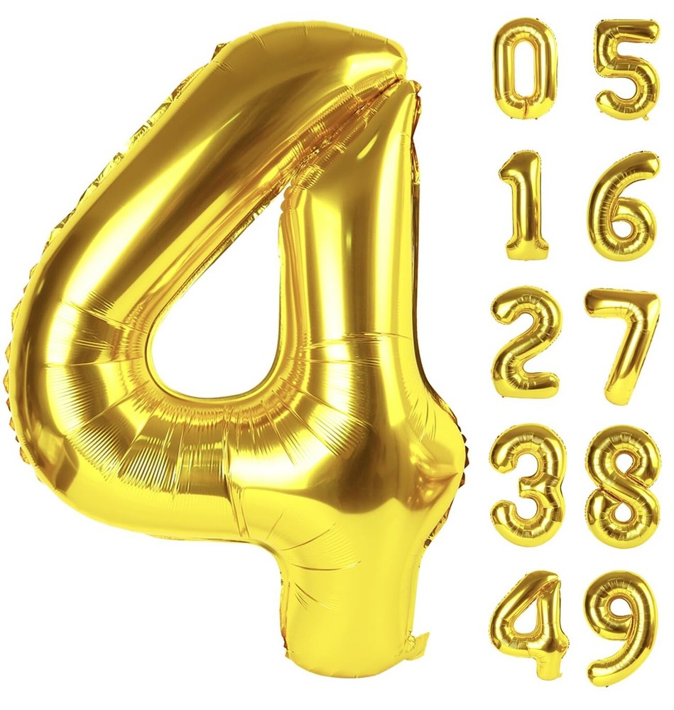 40 Inch Gold Large Number 4 Birthday Balloon, Giant Number Four 14 24 34 40 4…