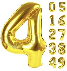 40 Inch Gold Large Number 4 Birthday Balloon, Giant Number Four 14 24 34 40 4…
