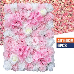 6 Pcs Artificial Silk Flower Wall Panel Rose Floral Wedding Party Backdrop Decor