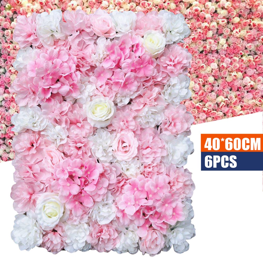6 Pcs Artificial Silk Flower Wall Panel Rose Floral Wedding Party Backdrop Decor