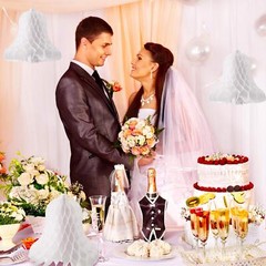 WILLBOND 5 Pieces Paper Wedding Bells White Hanging Big Heavy Honeycomb Bells