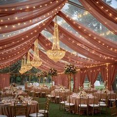 6 Panels Caramel Ceiling Drapes with Lights 60″W x 240″L (Pack of 6),