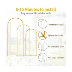 GRENTY Metal Arch Backdrop Stand and Cover – 3 Gold Wedding Arch Stand Frame …