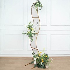 7 ft Gold Wavy Grid Metal Floral Display Frame Arch Backdrop Stand Party Events