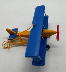 Hanging Airplane, Blue Yellow, Nursery Decor, Decorative Wooden Airplane