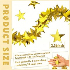 6 Pack Gold Star Garland Banner Each 13Ft Glitter Star Hanging 6Pack-Star G