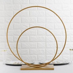 2 Gold Round Standing Wreath Rings Floral Hoops Wedding Party Home Decorations