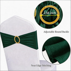 Pack of 100 Spandex Hunter Green Chair Sashes with Gold Buckles, Stretch Chairs