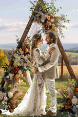8.2FT Triangle Wooden Wedding Arch with Optional Faux Floral Kit – Rustic Boho