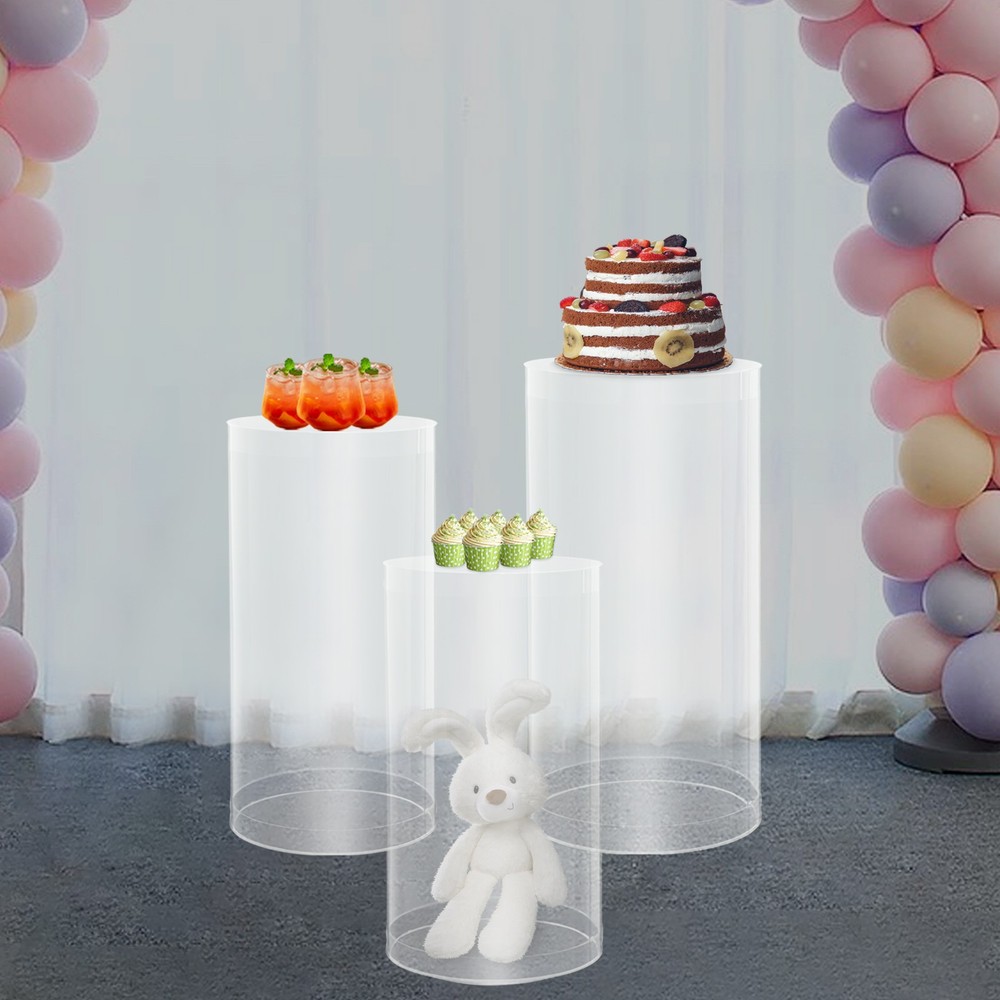 3Pcs Clear Round Cylinder Pedestal Stand For Wedding Party Display Stand Decor