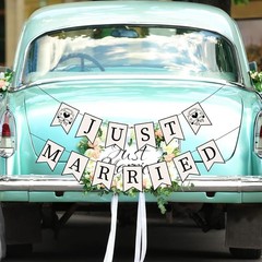 Just Married Banner Car Decoration 2Pcs Black Wedding Bunting Garland Signs