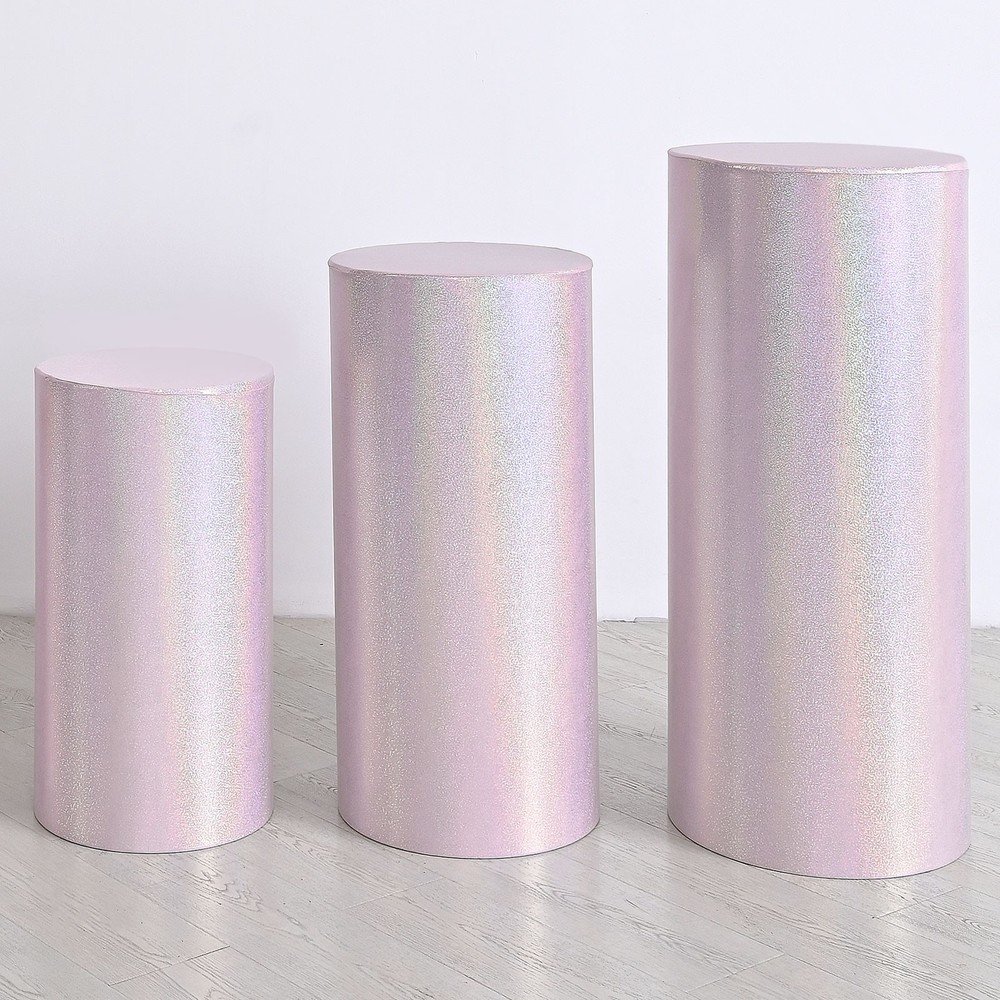 Set of 3 Cylinder Spandex Stand Covers Light Pink Laser Reflective Fabric-Large