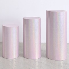 Set of 3 Cylinder Spandex Stand Covers Light Pink Laser Reflective Fabric-Large