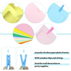 Pack Paper Picture Frames, 4×6 Colorful Photo Holder with Wooden Clips and 50
