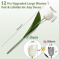 Livole 12 Pcs White Tulips Artificial Flowers Real Touch Tulips Fake Faux Tul…