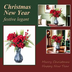 Artificial Flowers, Winter Flowers Artificial – Roses Bouquet with Berry and …