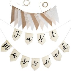 Just Married Banner Burlap Vintage Rustic Cream White NEW