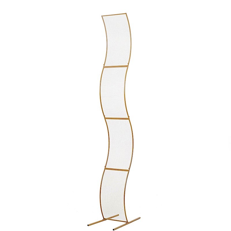 7 ft Gold Wavy Grid Metal Floral Display Frame Arch Backdrop Stand Party Events