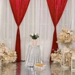 Versatile Red Sequin Backdrop Curtain 2 Panels 2Ft x 8Ft for Memorable Events