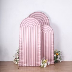 3 DUSTY ROSE Ripple Satin Round Top Wedding Arch Backdrop STAND COVERS Set Party