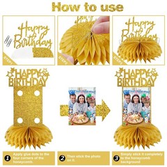 8Pcs Honeycomb Birthday Decorations – Gold Glitter Centerpieces for Women & M…