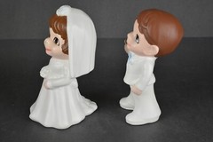 Atlantic Mold Vintage 9” Bride and Groom Blue Eyes/Brown Eyes Ceramic Figures