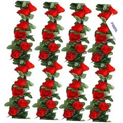 4PCS(28.8 FT,16 Flowers) Artificial Flower Garland with White Rose, Fake Red
