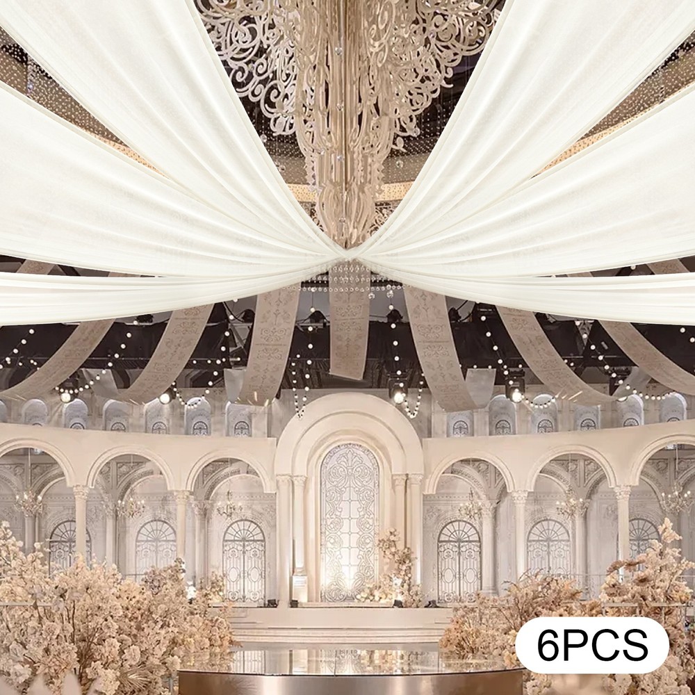 6PCS Beige Ceiling Drapes, Wedding Ceiling Draping, Backdrop Curtains For Party