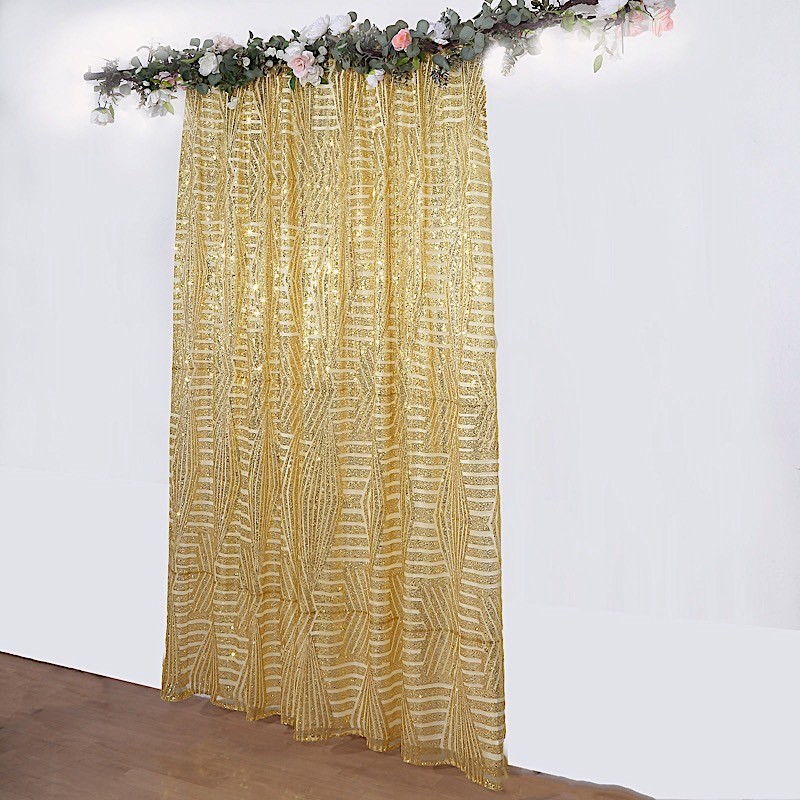 8ft x 8ft GOLD Geometric Sequin Photo Backdrop CURTAIN Drape Panel Party Events