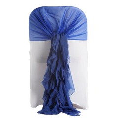 Royal Blue Premium Curly Chiffon CHAIRS Covers Cap SASHES Bows Ties Wedding