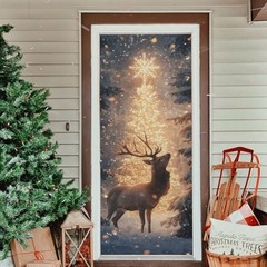 Christmas Deer Door Cover, Stretch Fabric Backdrop Door Porch 35 x 79 in