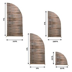 4 Brown Fitted Spandex Wood Print Half Moon Arch Backdrop STAND COVERS Set Party
