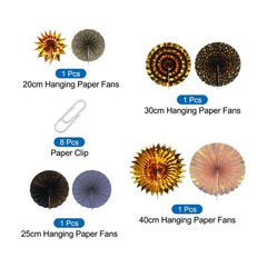 8Pcs Hanging Paper Fans Party Set Decoration for Birthday Gold Black Gray