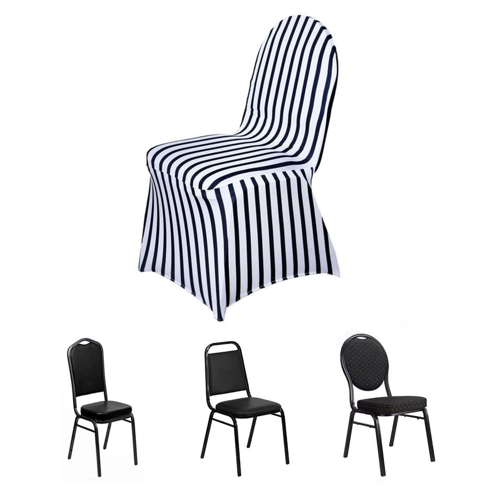 10 pcs Black and White Striped Spandex Stretchable CHAIR COVERS Wedding Supplies