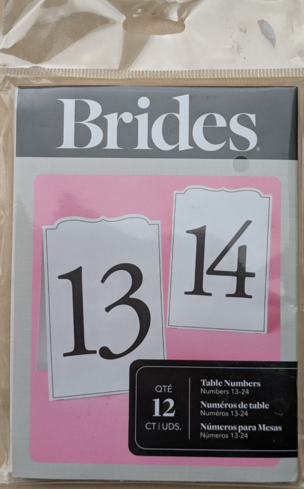 BRIDES Rustic Chic Table Numbers 13-24, White/Black Fold & Stand Wedding – NEW