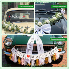 37 Pcs Wedding Car Decorations Just Married Bows Signs Garlands Balloons Kit Set