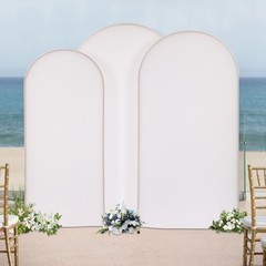 3-Piece Wedding Arch Stand Set Steel With Cotton Covers White Gold