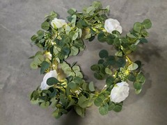 DIY centerpiece 3ft ring garlands with fairy lights and peach or white roses