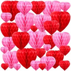 30 Pcs Heart Honeycomb Party Decorations Tissue Paper Heart Shaped Red Pink