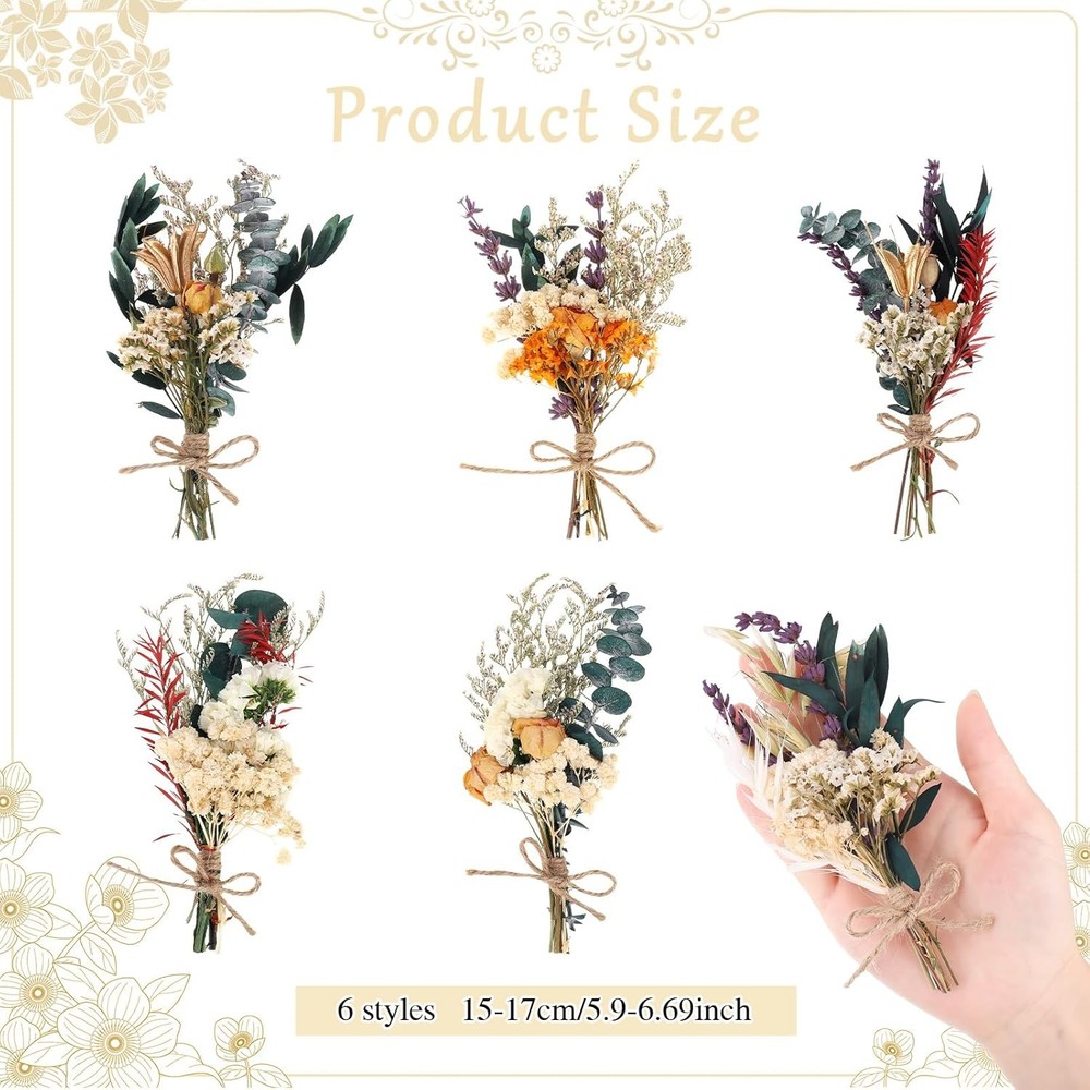 Fuyp Mini Boho Dried Flower Bouquet Set of 6 Natural Dried Flowers Small