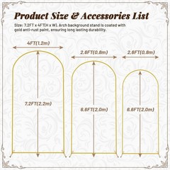 Set of 3 Golden Arch Backdrop Stand 7.2FT, 6.6FT, 6FT For Wedding Decoration