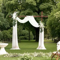 Uimoso Artificial Wedding Arch Flowers Kit White With 2 Pcs Flowers 1 Pcs Drapes