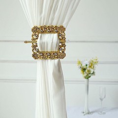 GOLD 2 Square 7″ Baroque Design Plastic CURTAIN TIE Backs Acrylic Crystals Party