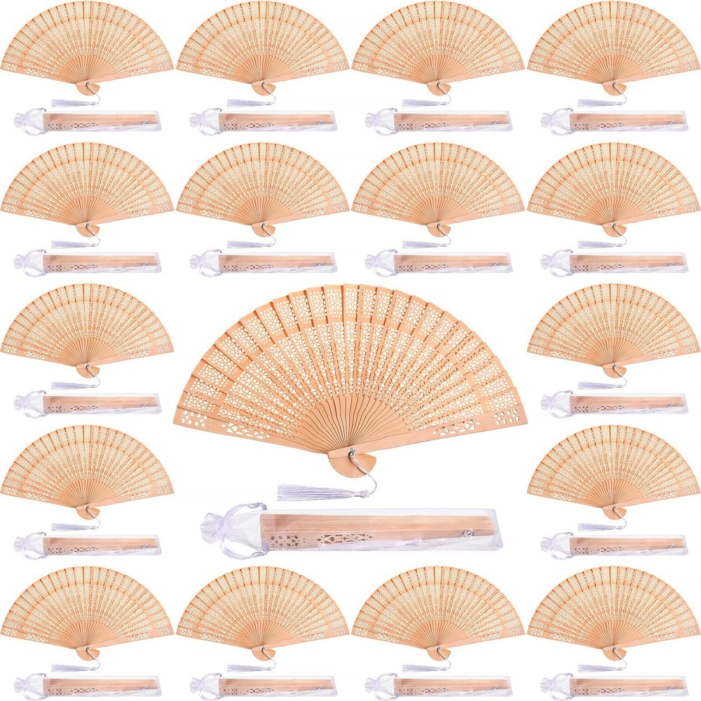 Qunclay 60Pcs Wooden Hand Fans Folding Wedding Fans for Guest Chinese Hollow …