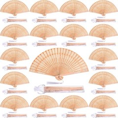 Qunclay 60Pcs Wooden Hand Fans Folding Wedding Fans for Guest Chinese Hollow …